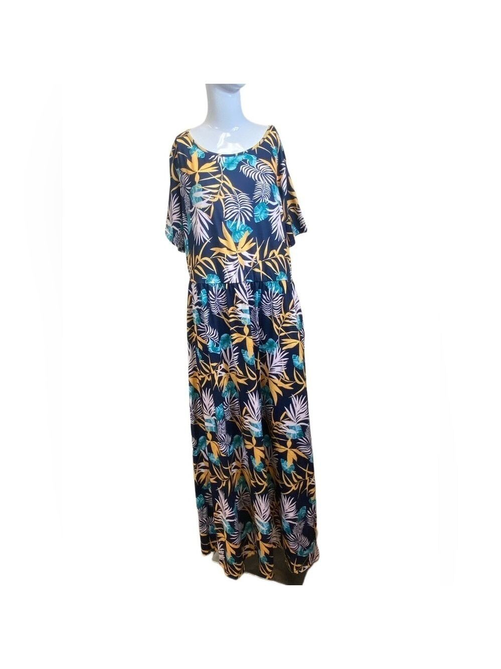 Kancystore Blue Long Dress with Flowers - 3XL NWT